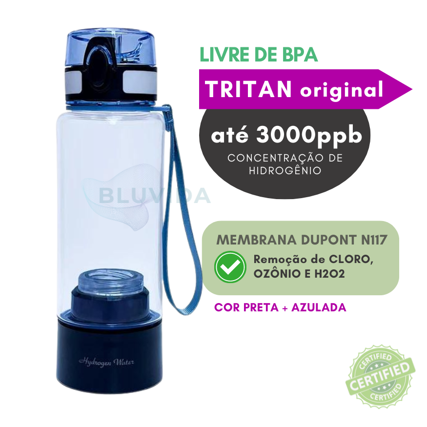 Garrafa de hidrogênio molecular | 3000 ppb (clássica - TRITAN)