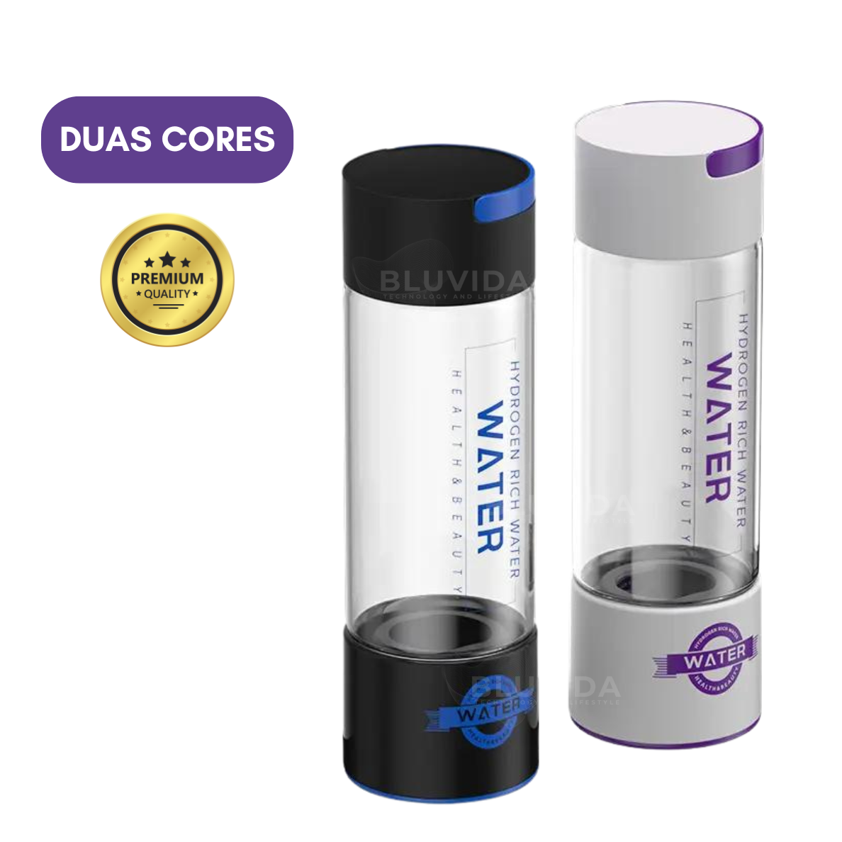 Comparativo da Série 201 Bluvida – garrafas preta e branca em vidro