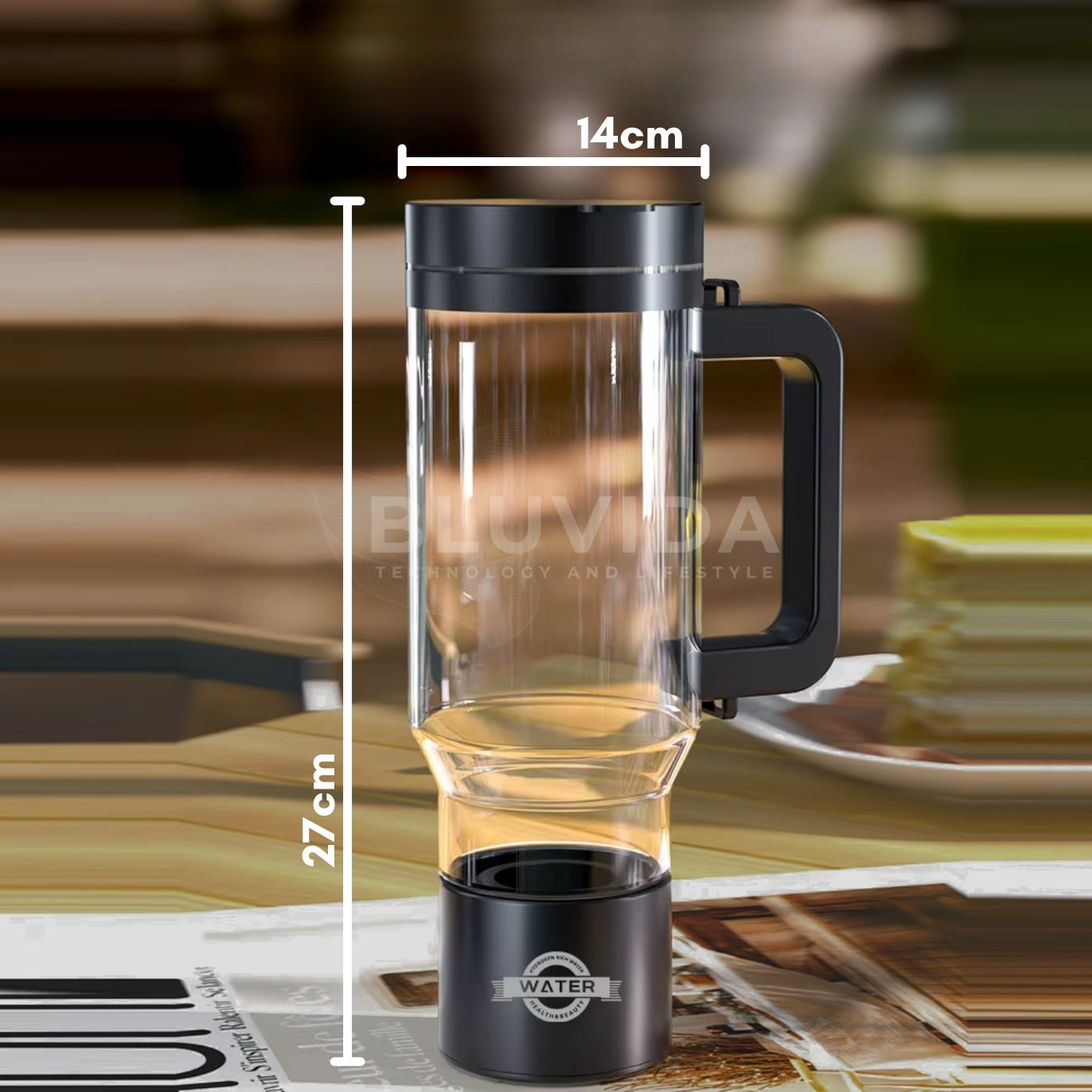 Comparativo visual com medidas laterais da garrafa MAX (1 litro)