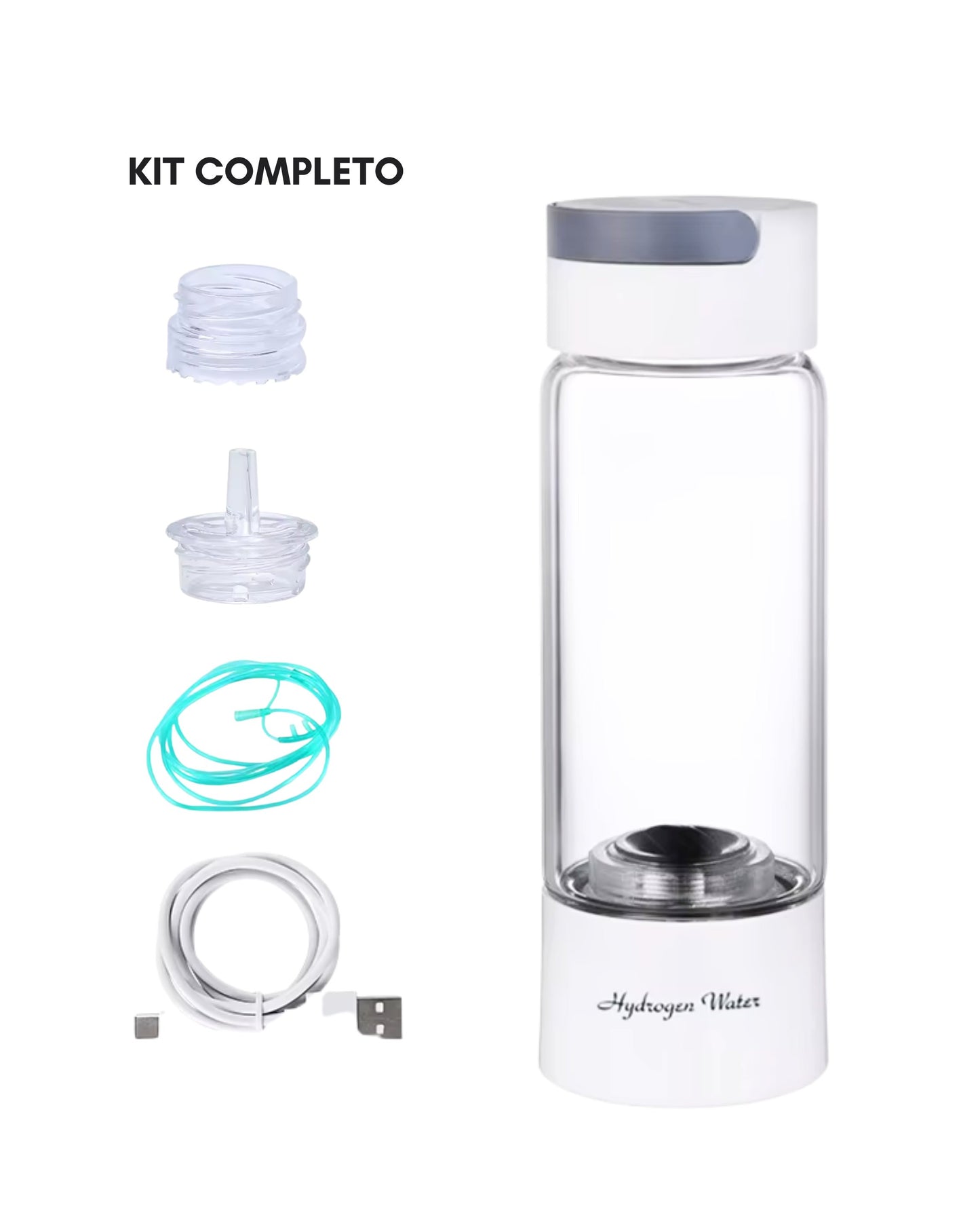 Garrafa H.W. Clássica com inalador e cabo ao lado – kit completo