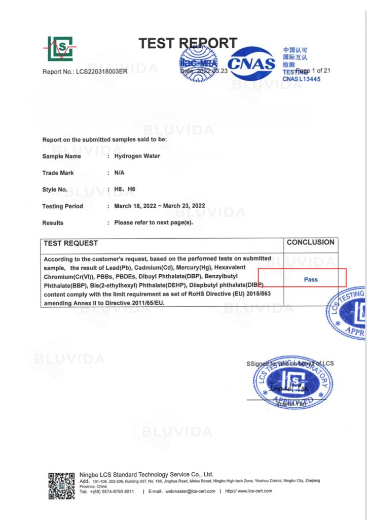 Certificado RoHS BluVida