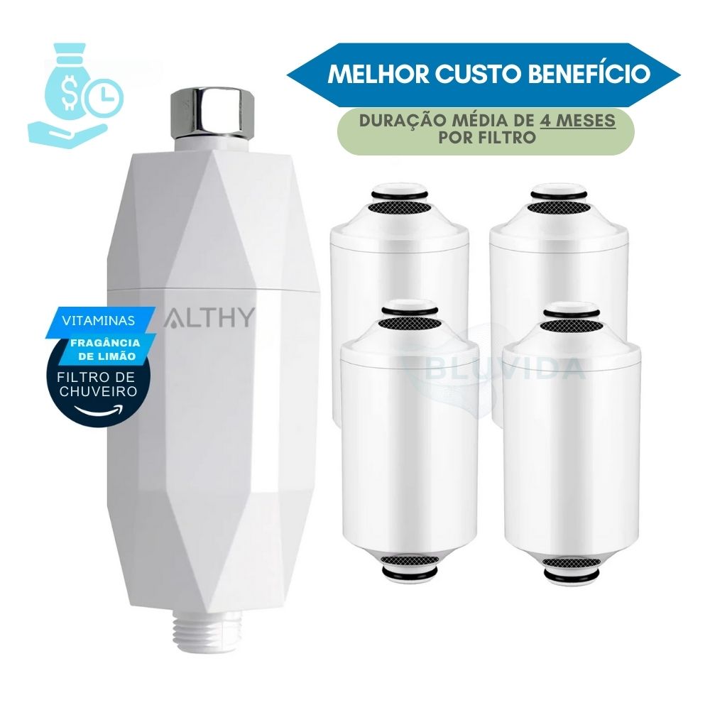 Kit completo Filtro ALTHY com cápsula e 4 refis purificadores com tecnologia de nano-síntese alemã