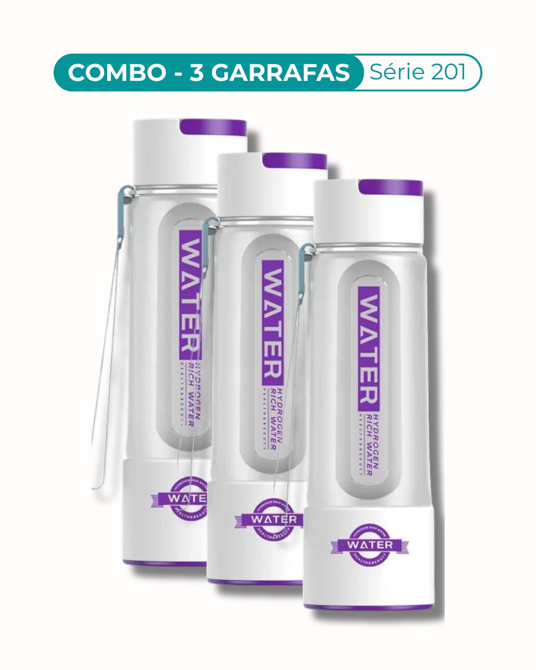 Três garrafas Série 201 TRITAN geradora de hidrogenio molecular - cores branca+branca+branca
