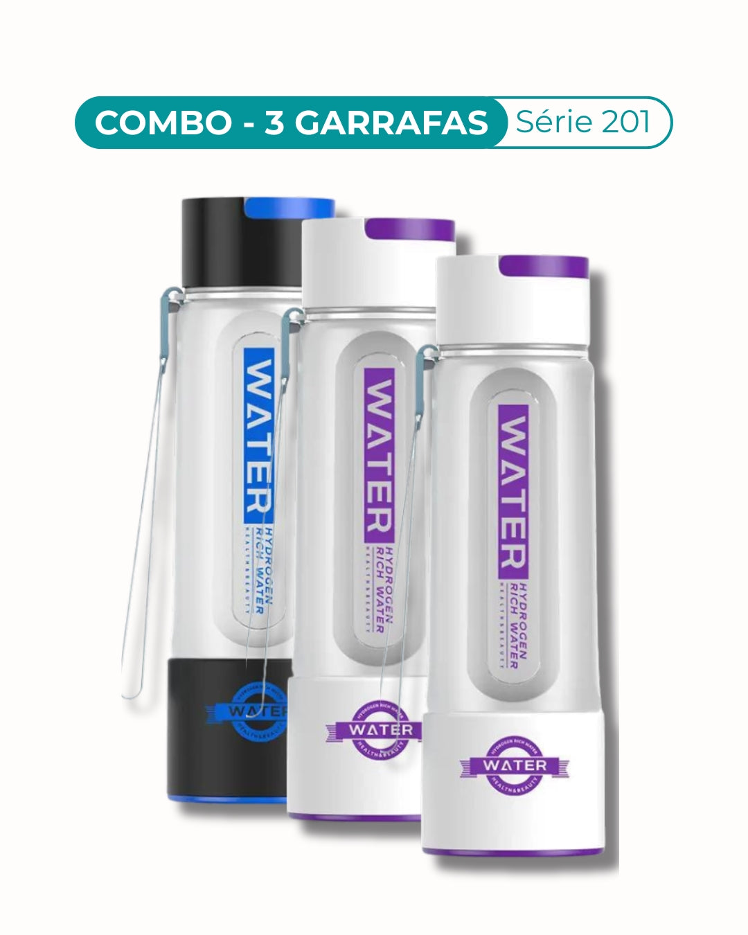 Três garrafas Série 201 TRITAN geradora de hidrogenio molecular - cores branca+branca+preta
