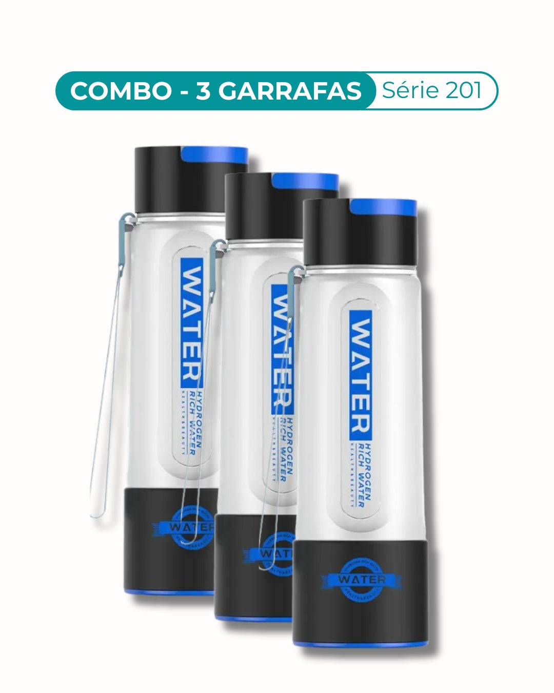 Três garrafas Série 201 TRITAN geradora de hidrogenio molecular - cores preta+preta+preta